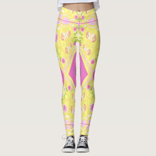 Leggings Illustration Bohème Chintz jaune rose vert