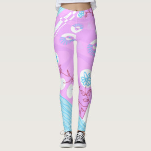 Leggings Illustration Bohème Chintz Lilac Blue Claret