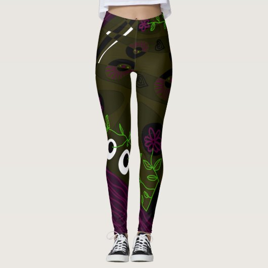 Leggings Illustration Bohème Chintz Olive Magenta Lime (Devant)