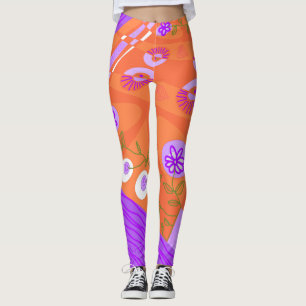 Leggings Illustration Bohème Chintz Orange Purple Green
