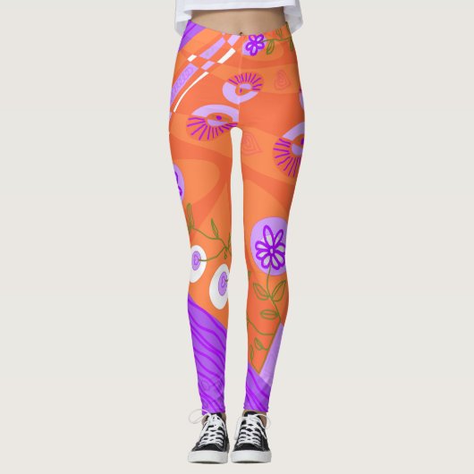 Leggings Illustration Bohème Chintz Orange Purple Green (Devant)