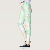 Leggings Illustration Bohème Chintz Pastel Green Orange (Gauche)