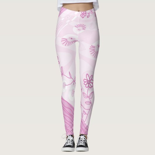 Leggings Illustration Bohème Chintz Pastel Rose (Devant)