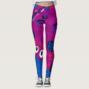 Leggings Illustration Bohème Chintz Raspberry Blue