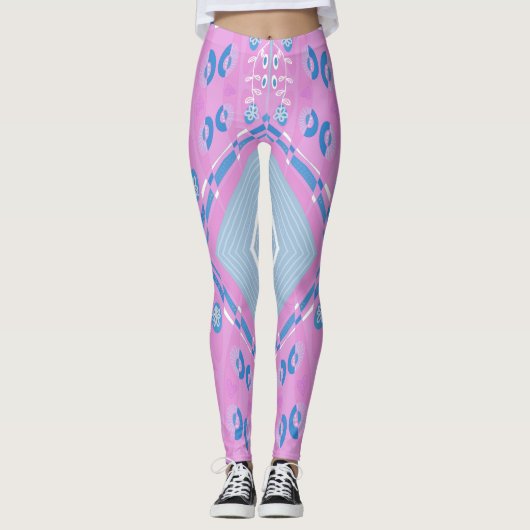 Leggings Illustration Bohème Chintz Rose Bleu Blanc 1 (Devant)