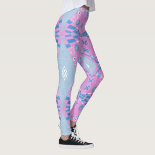 Leggings Illustration Bohème Chintz Rose Bleu Blanc 3