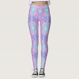 Leggings Illustration Bohème Chintz Rose Bleu Blanc 4