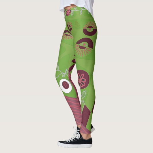 Leggings Illustration Bohème Chintz Vert Bourgogne Gris (Gauche)