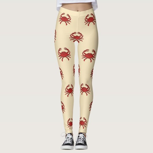 Leggings Illustration crème rouge de crabe nautique (Devant)