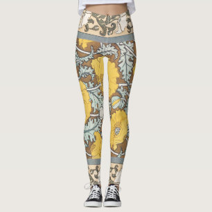 Leggings illustration d'art pavot fleur jaune