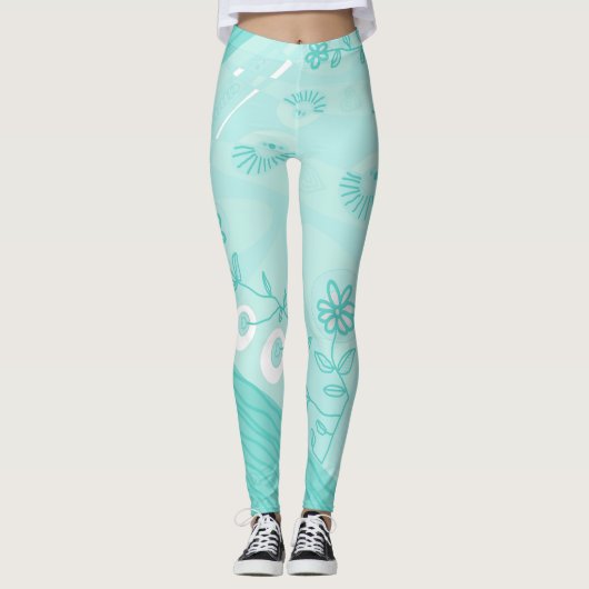 Leggings Illustration de Bohemian Chintz Pastel Turquoise (Devant)