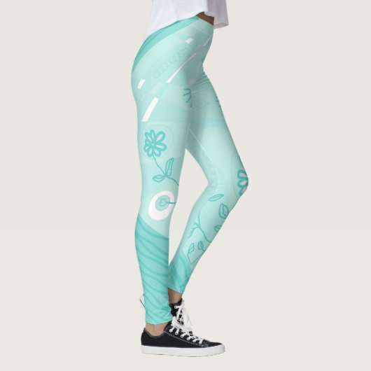 Leggings Illustration de Bohemian Chintz Pastel Turquoise (Droite)