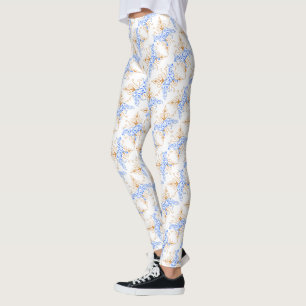 Leggings Illustration de chien de berger floral bleu