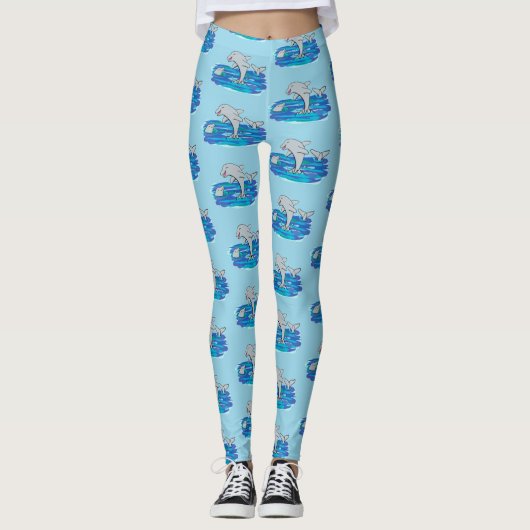 Leggings Illustration de dauphins heureux adorables (Devant)