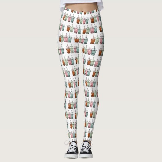 Leggings Illustration de dessin animé pour le thé de bulle (Devant)