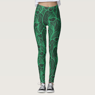 Leggings illustration de feuilles vertes en motif