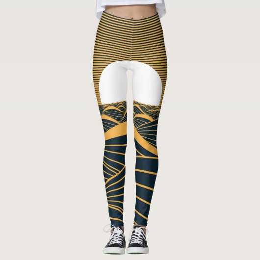 Leggings Illustration de lune de soleil stylisée, mer sombr (Devant)