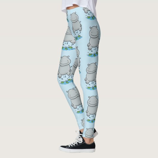 Leggings Illustration de saut en hippo mignon (Gauche)