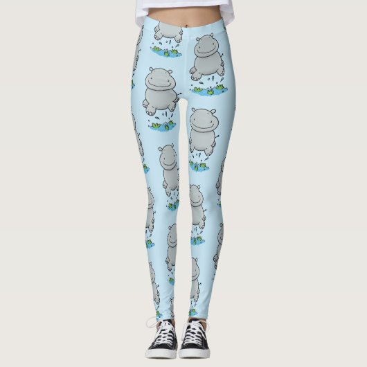 Leggings Illustration de saut en hippo mignon (Devant)
