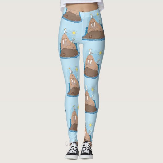 Leggings Illustration drôle de morse joyeux (Devant)