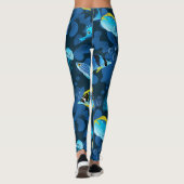 Leggings Illustration du poisson jaune bleu tropical (Dos)