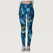 Leggings Illustration du poisson jaune bleu tropical (Devant)