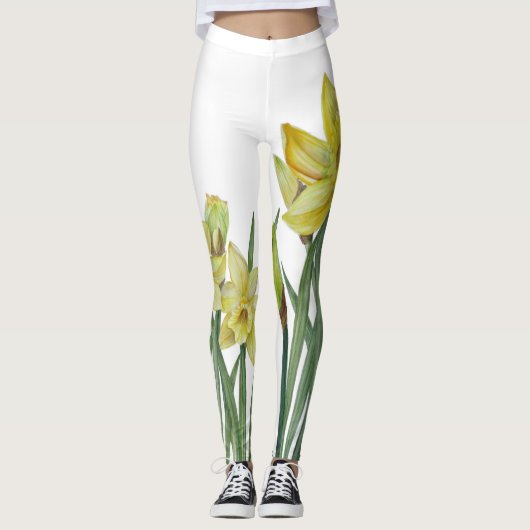 Leggings Illustration du portrait des jonquilles d'aquarell (Devant)