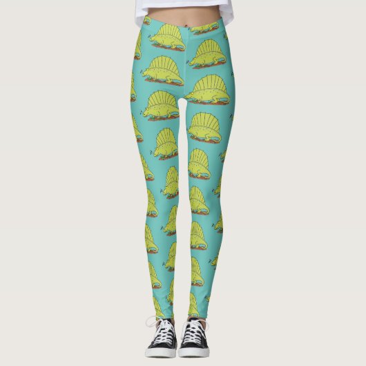 Leggings Illustration d'un dimétrodon vert mignon (Devant)