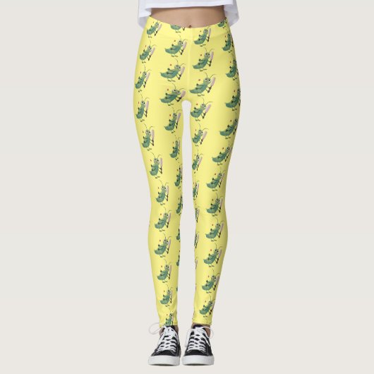 Leggings Illustration d'un insecte du cricket vert mou (Devant)