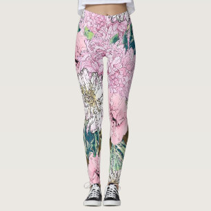 Leggings Illustration florale rose et blanche de mignonne f