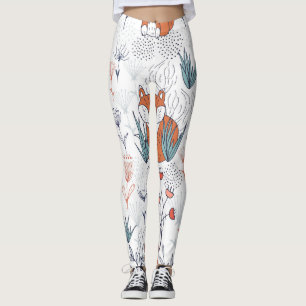 Leggings Illustration forestière de l'enfant, renards et fl
