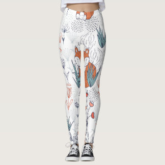 Leggings Illustration forestière de l'enfant, renards et fl