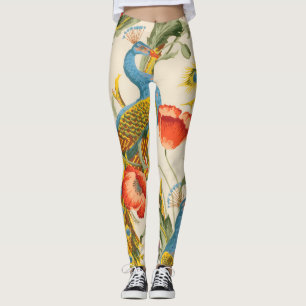Leggings Illustrations de Peacock et de poppies vintages