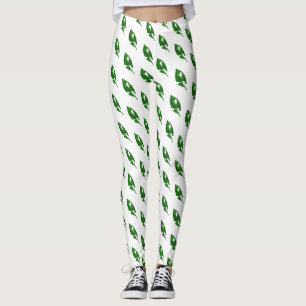 Leggings Image carrelée d'une petite feuille mâchée en vert
