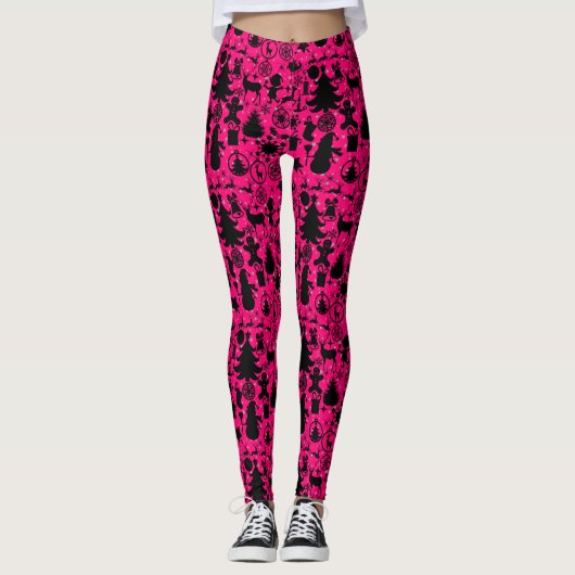 Leggings Image de Noël B Fond Rose (Devant)