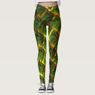 Leggings Imagens verdes e quadrada com amarelo na sua volta