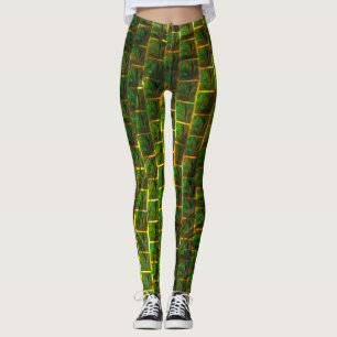 Leggings Imagens verdes e quadrada com amarelo na sua volta