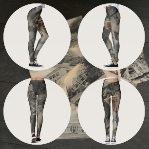 Leggings Imagerie monochrome sépia Cartes postales ancienne