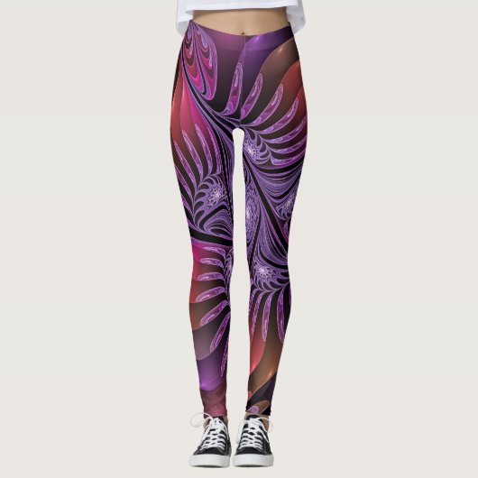 Leggings Imaginaire coloré Abstrait Trippy Violet Fractal (Devant)