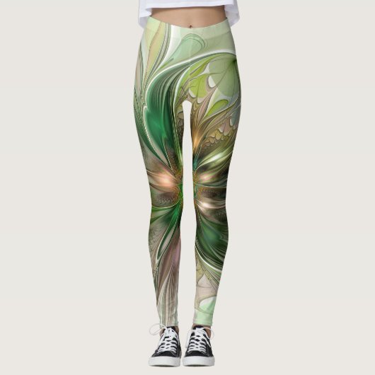 Leggings Imaginaire coloré Moderne Fleur Fractale Abstraite (Devant)