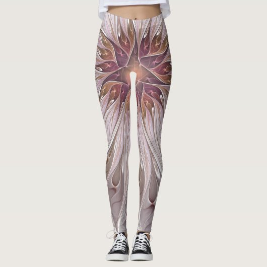 Leggings Imaginaire Floral, Abstraite Fleur Pastel Moderne (Devant)