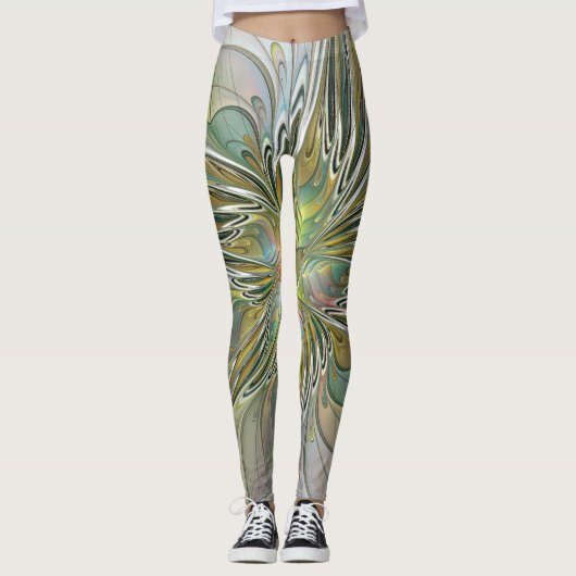 Leggings Imaginaire Floral Fleur Art Fractal Moderne Avec O (Devant)