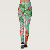 Leggings Imaginaire Floral Oriental Chinoiserie sur Vert (Dos)