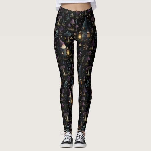 Leggings Imaginaire foncé Gnome et Motif de champignons (Devant)