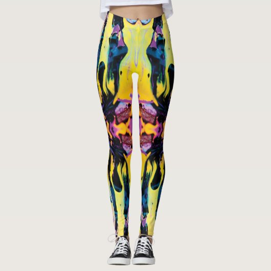 Leggings Implosion Interstellaire Violet Jaune Abstrait (Devant)