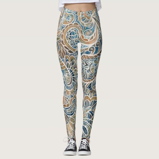Leggings Impression à main Paisley multicolore (Devant)
