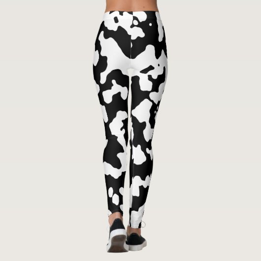 Leggings Impression Abstraite de vache Camo noir blanc (Dos)