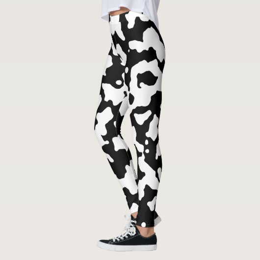 Leggings Impression Abstraite de vache Camo noir blanc (Gauche)