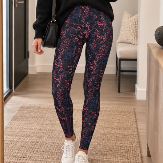 Leggings Impression d'animal rose foncé violet