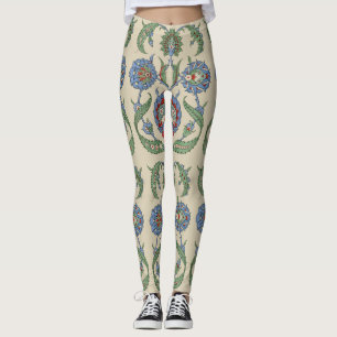 Leggings Impression d'art floral géométrique bleu rouge ara